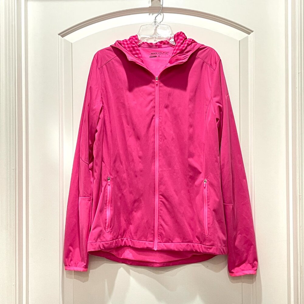 New Nike Jacket Golf Hood Full Zip Lined Pink Fuchsia Gingham Medium